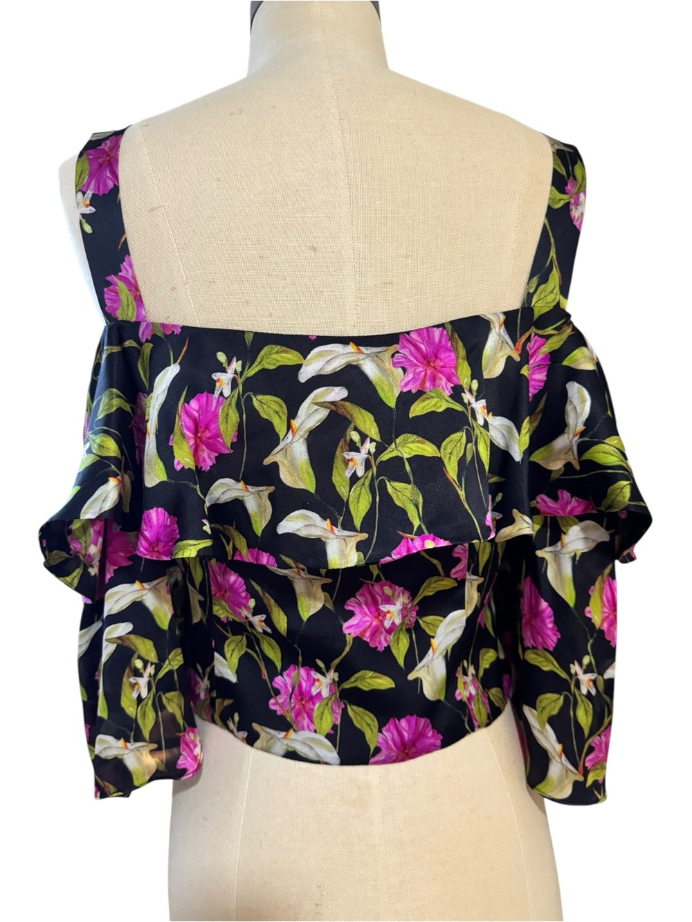 milly silk off shoulder floral ruffle crop top sz 6 - Picture 3 of 8